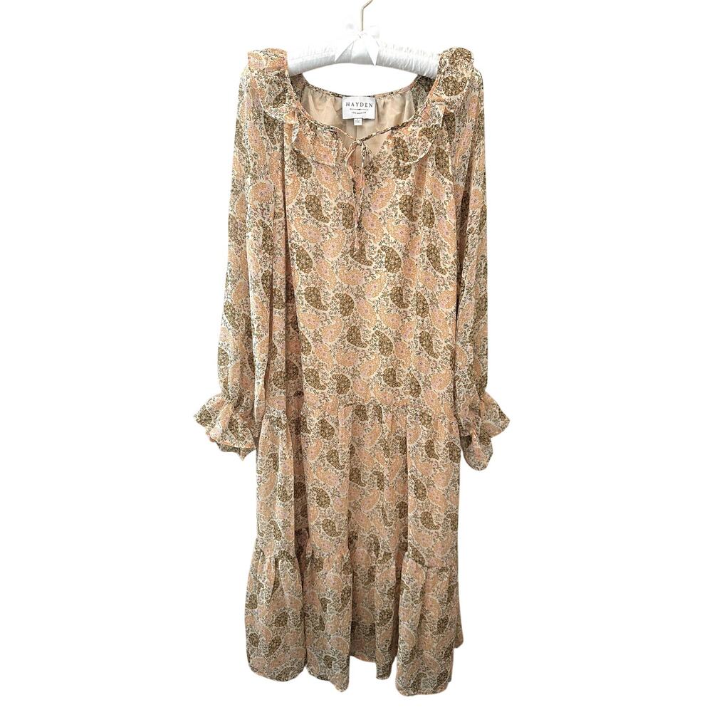 HAYDEN Floral Paisley Midi Dress Boho Cottagecore Ruffle Long Sleeve | Large - Picture 2 of 7